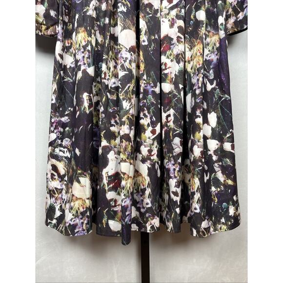 Dalia MacPhee Long Sleeve Floral Dress L Black Collared Button Front Art to Wear - Picture 15 of 15